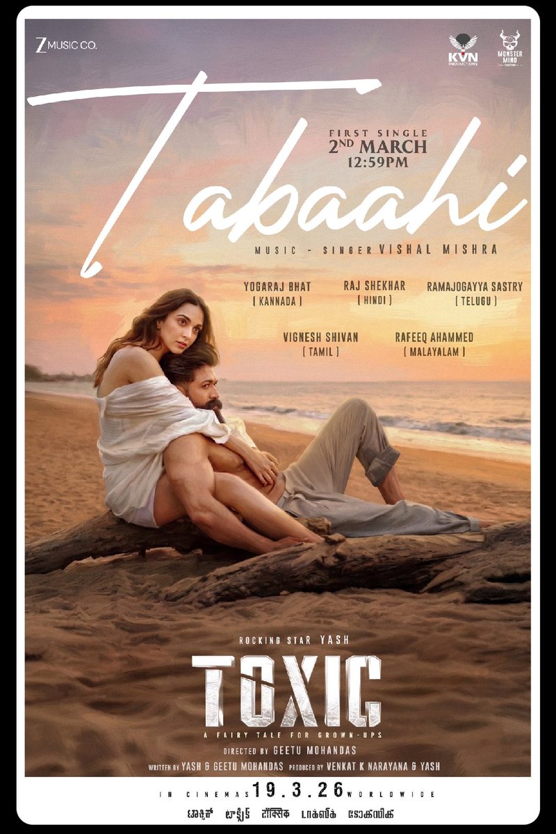 charya_h's tweet image. #Tabhaai song of #Toxic movie released and its really a #tabahi lyrical soothing song 🔥🔥.

#VishalMishraToxic voice makes the cinema theatre into stadium on #ToxicOnMARCH19th and it will be 1st billion views crosser from #sandalwood movie ever 🔥.

#Yash #KairaAdvani