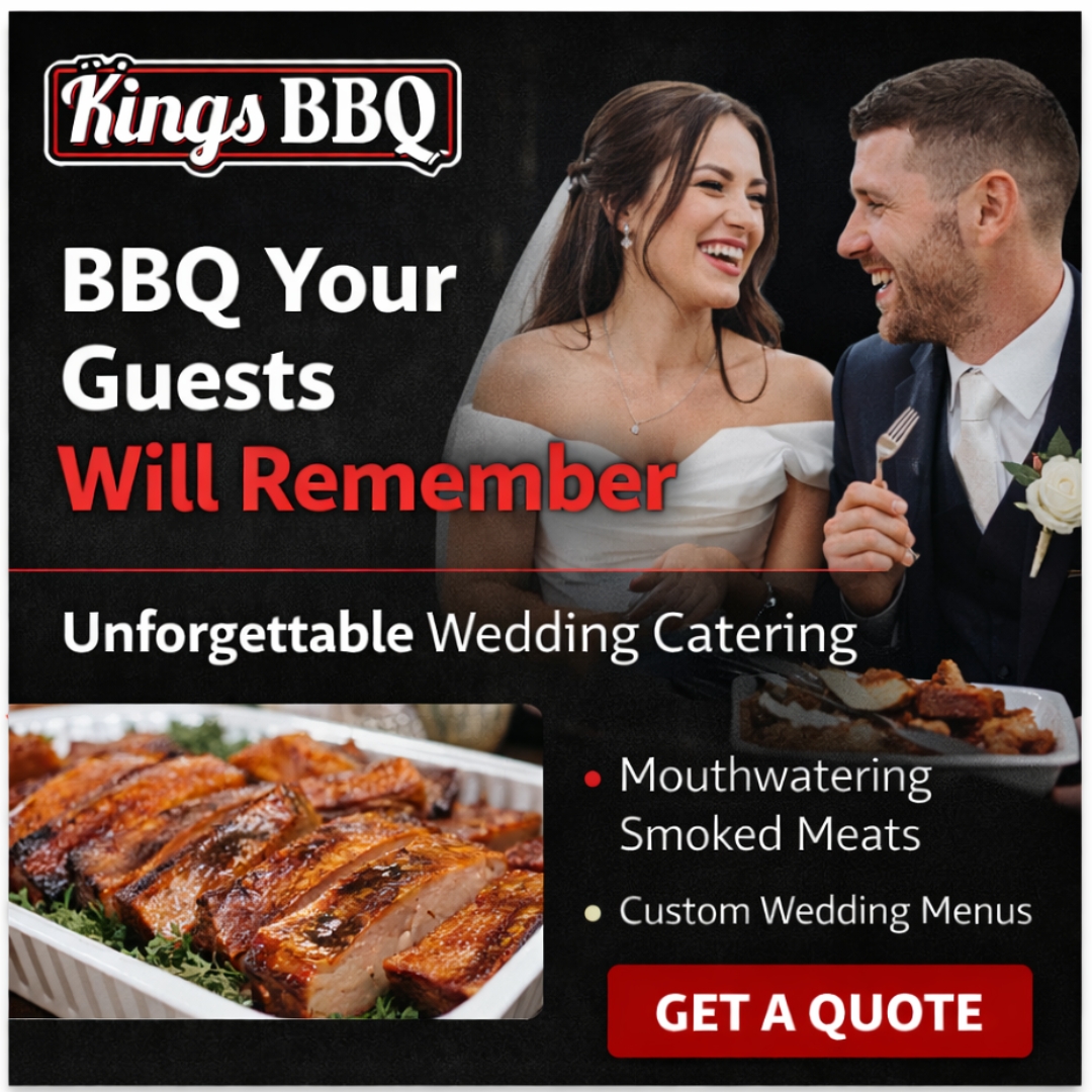 KingsBBQ78's tweet photo. Say "I do" to unforgettable flavor. Kings BBQ serves up authentic, slow-smoked southern barbecue for your spring wedding. Book your BBQ feast today. 

#SpringWeddings #BBQCatoring https://t.co/x2CnRETgYg