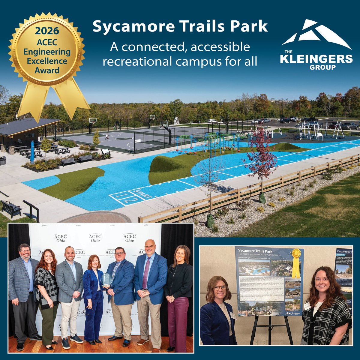 kleingers's tweet image. Celebrating excellence in engineering, and the communities it serves.
We are proud to accept the ACEC Ohio Honor Award for Sycamore Trails Park. Projects like this reflect what’s possible when thoughtful design and strong partnerships come together. #EngineeringExcellence