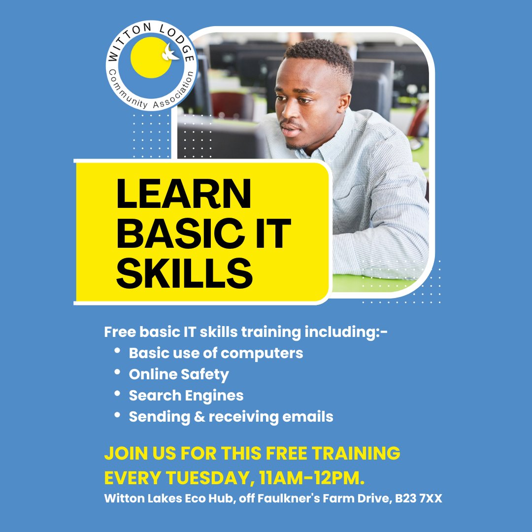 wittonlodge's tweet photo. FREE Basic IT Skills every Tue at Witton Lakes Eco Hub! 💻 Learn emails, online safety &amp; search engines – ideal for beginners!

📍Off Faulkners Farm Dr, B23 7XX 🕛11am-12pm

Get digitally confident! 🌟 #ITSkills #Erdington #WittonLodge #FreeITTraining https://t.co/pXlpvnw4Nx