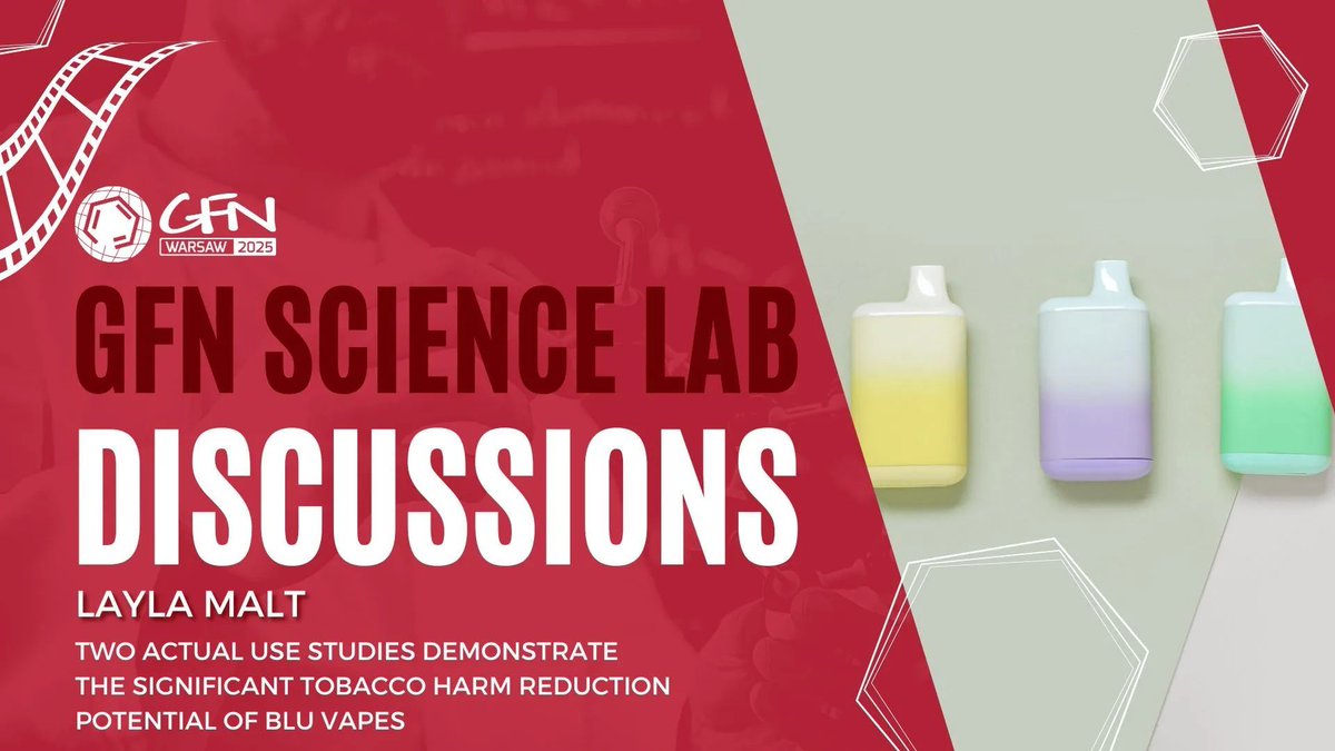 GFNicotine's tweet photo. In today's #GFN25ScienceLab session, Dr Layla Malt presents findings from two behavioural studies conducted among UK adult smokers. It tracks product use over time and efficacy for smoking cessation, and also examined the role of flavours.
https://t.co/rWqIx9Am0v https://t.co/SaGCdtSns5
