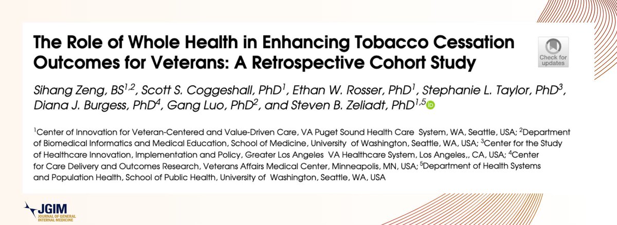 JournalGIM's tweet photo. This #JGIM #Original Research study suggests that #WholeHealth services offered by @VeteransHealth (meditation, acupuncture, hypnosis, & coaching) may be an effective means of empowering veterans to reduce their tobacco utilization
🆓 full-text ⬇️:
https://t.co/YRPGbBKghg https://t.co/dq7ocl6YYb