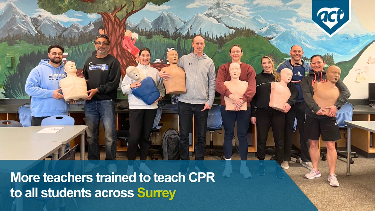 actfoundation's tweet photo. Congratulations to these @Surrey_Schools teachers who have been trained to teach CPR, how to use an AED and how to respond to an opioid overdose to their Grade 10 students. @BC_EHS @lisabeare @Josie_Osborne #Train2ACT #ACT2Save https://t.co/MfJHbcGozW