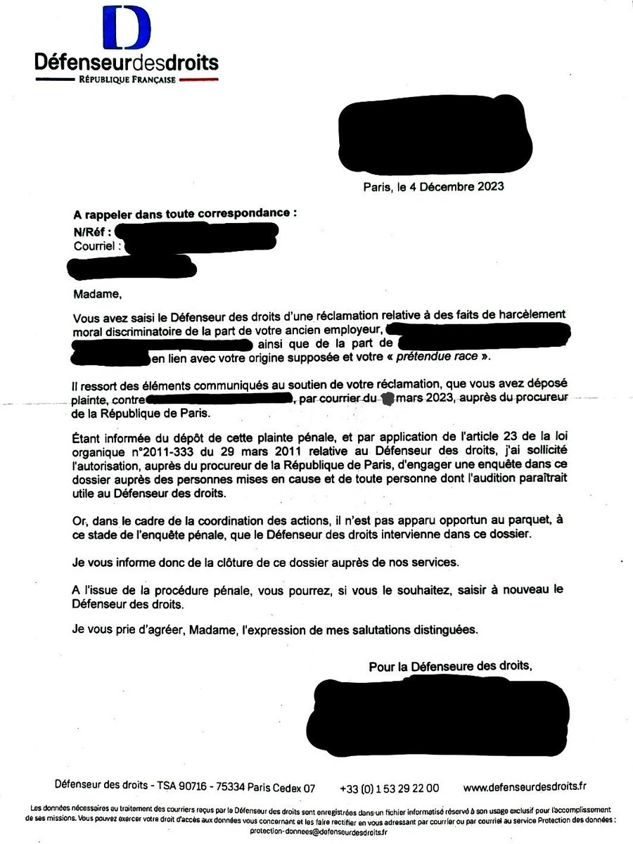 masphenix's tweet photo. @justice_gouv @GDarmanin Meilleure prise en charge des victimes? Réalité pr 1femme noire: plainte discri raciale Mars23→ Classmt ss suite Déc25! Recours ac nveaux éléments- jugemt civils non reçu mais ÉCARTÉ @Defenseurdroits empêché d'enquêter.Rassurez-moi les victimes Noires sont-elles aussi concernés? https://t.co/4IrGlJQSh3