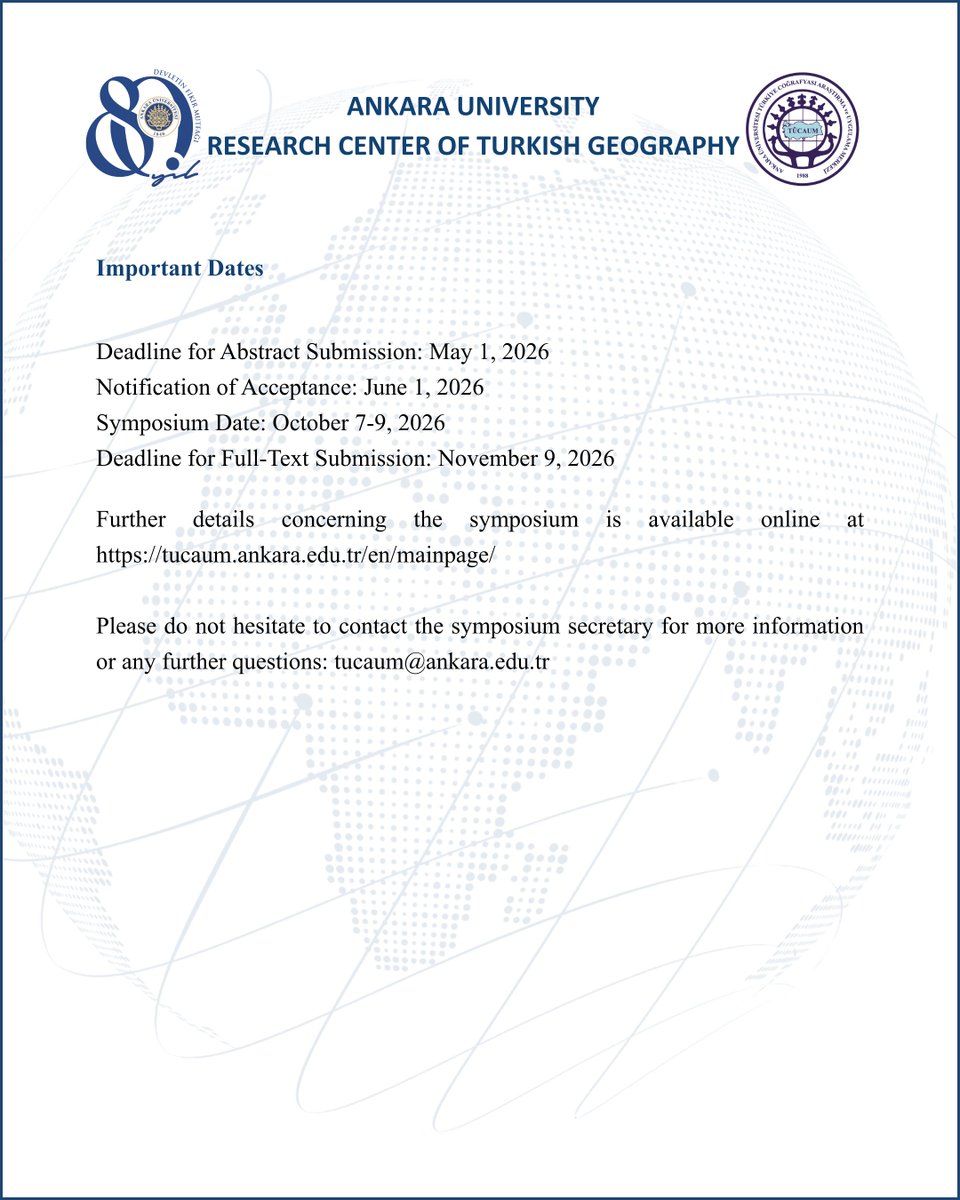 Further details concerning the symposium is available online at tucaum.ankara.edu.tr/en/mainpage/

#TÜCAUM2026