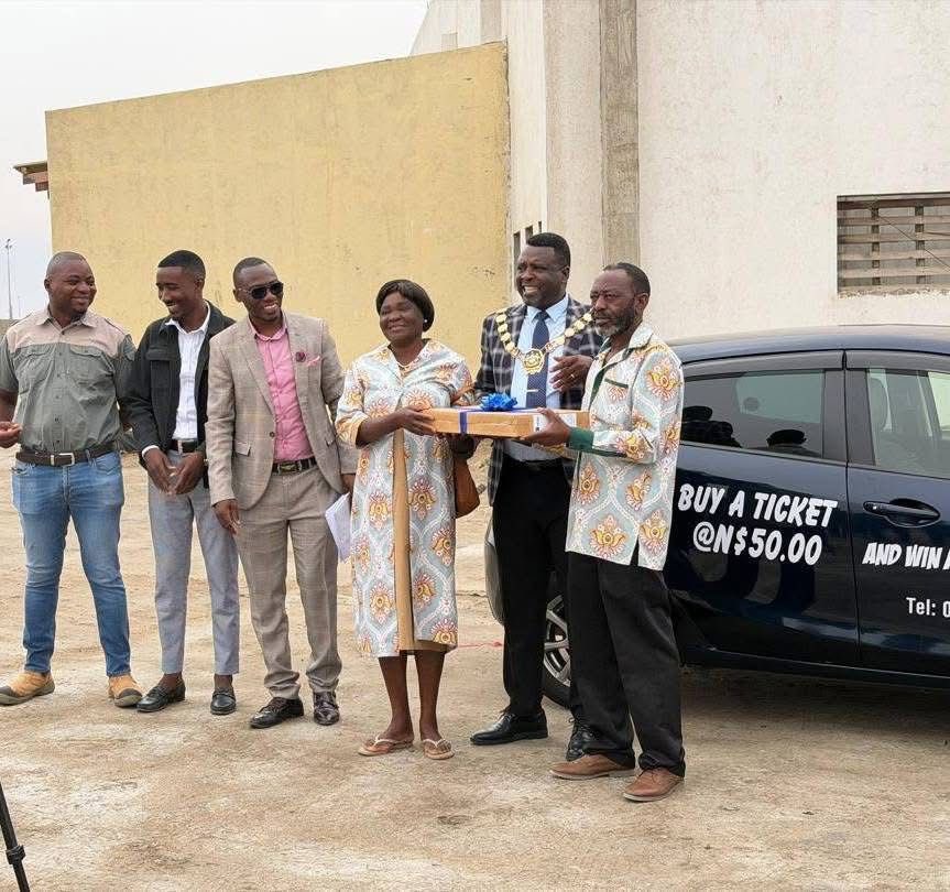 NewEraNewspaper's tweet photo. Double luck…A Kuisebmond couple struck double luck on Saturday evening when they won big..The wife, Menette Kuna,  won the grand prize, a Mazda Demio, while her husband, Johannes Kuume, claimed the second prize, an HP laptop, in the school’s fundraising raffle. https://t.co/DOBEc5DCZy