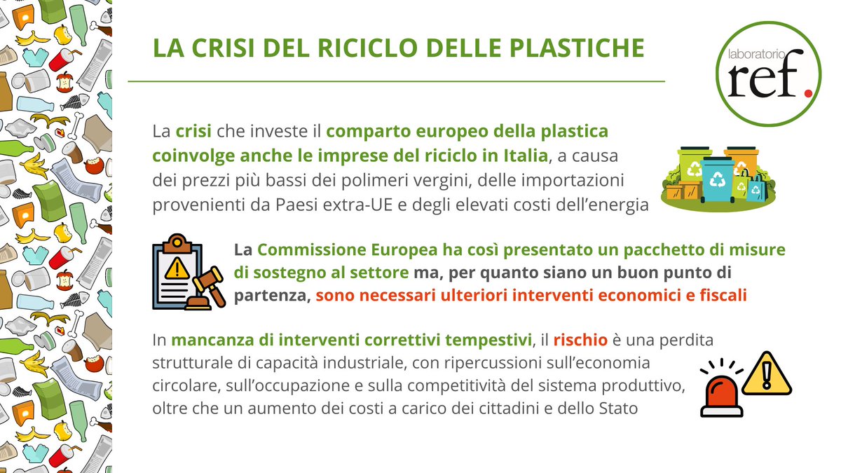 "La crisi del riciclo delle plastiche" ♻️

In uscita, martedì 3 marzo, il Position Paper n. 312 del Laboratorio REF!

#REF #LaboratorioREF #Rifiuti