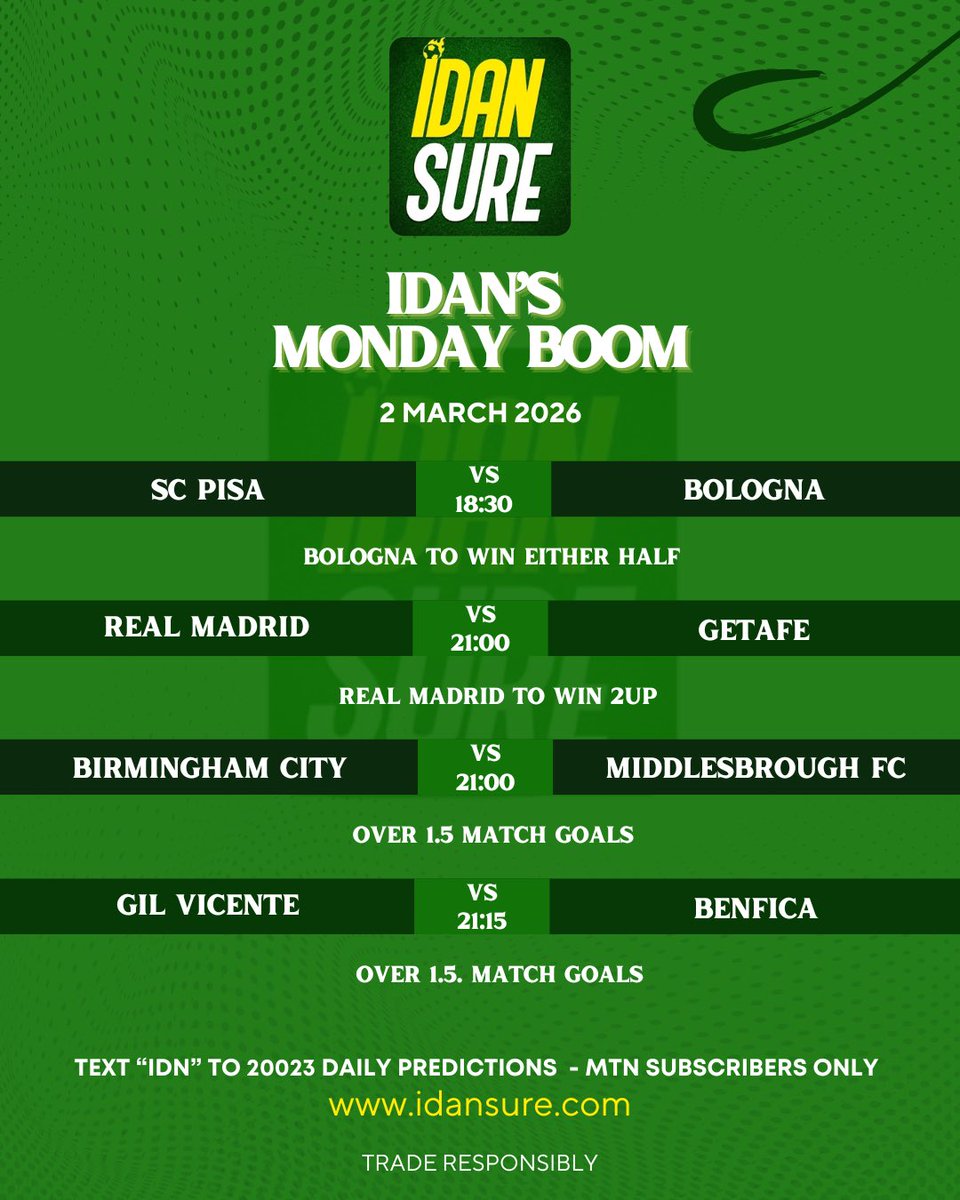 idansureplus's tweet photo. We swept the board yesterday, and we are NOT taking our foot off the accelerator! 🏎️💨 Idan has cooked up an absolute heater for March 2nd. Let's start the new week with back-to-back green! 💸✅🔥💯
Chelsea Arsenal Trump Messi #BettingTip https://t.co/7e3CCURgBG