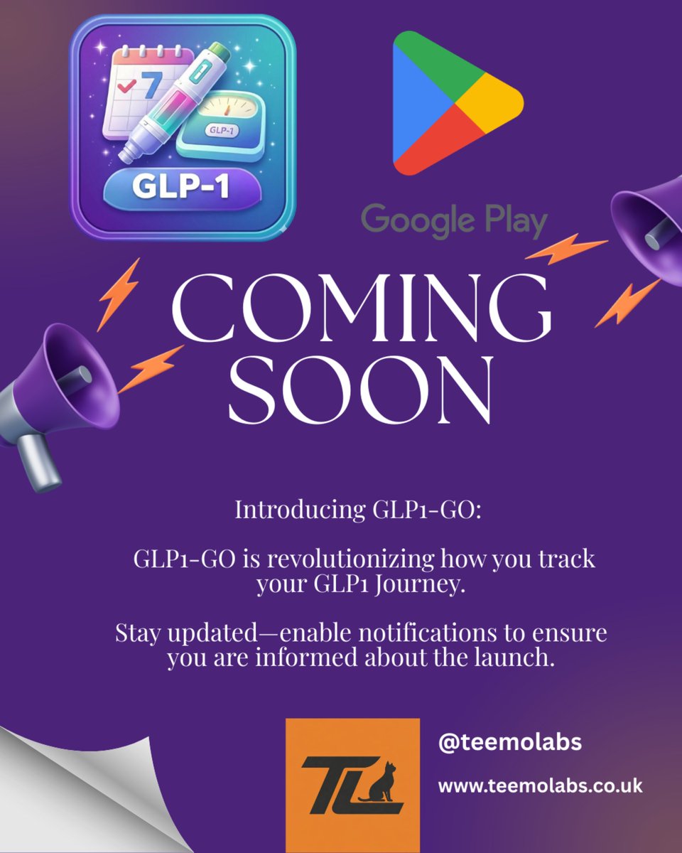 teemolabs's tweet photo. 🚀 Coming soon to Google Play: GLP1-GO
Track your GLP-1 routine in one place: weight charts, injection logging + reminders, calories &amp; water, progress photos, insights, and PDF reports.
Follow @teemolabs for the launch link.
#GLP1 #Android #GooglePlay https://t.co/Gf2dsp3wzr