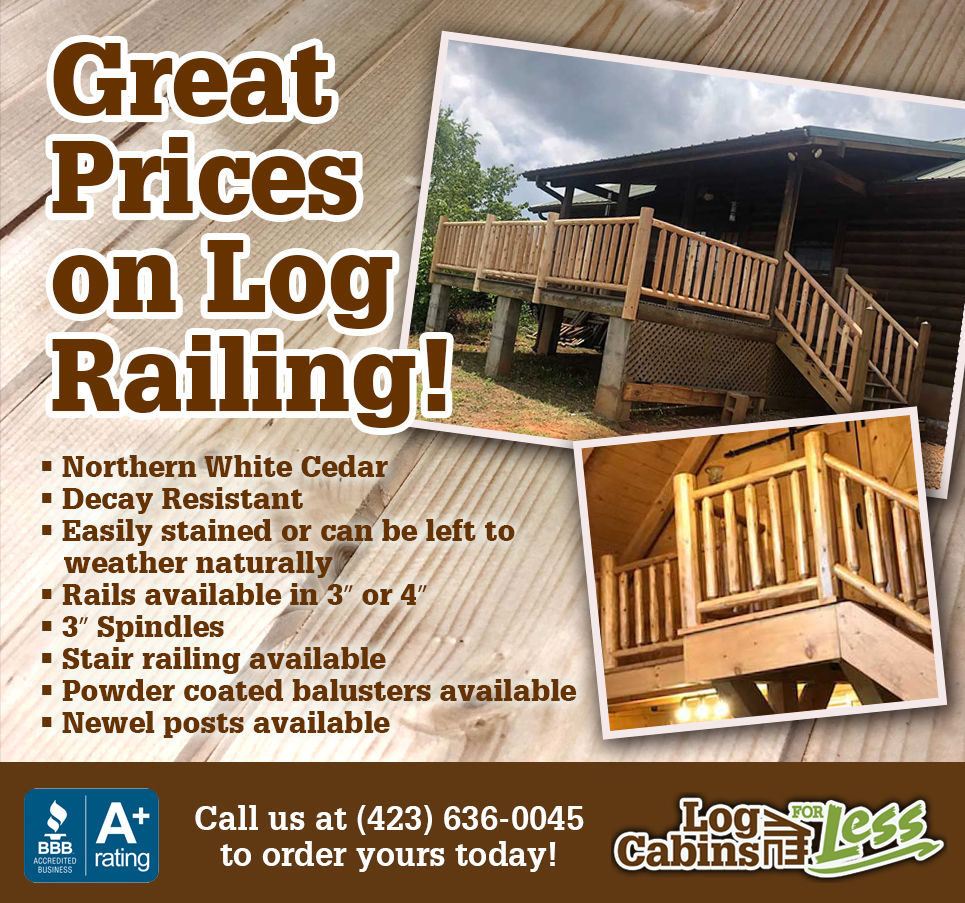 LogCabinsForLes's tweet photo. Looking for log railing? We’ve got you covered! Available in Smooth, Rough Sawn, or Hand Hewned texture
Fast turn-around times and very affordable shipping. Call us at 423-636-0045 for a no-hassle quote! https://t.co/ccJ1d53Kbu https://t.co/MJLLa8iW6I