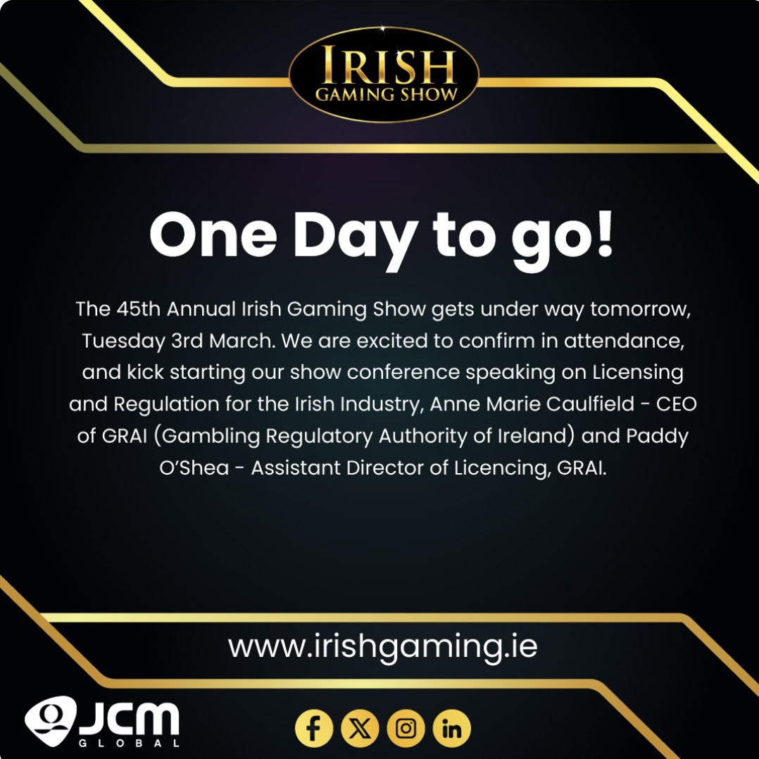 We have less than one day to go until we open the 45th Annual Irish Gaming Show in Dublin! Two days where the industry comes together to see whats new, upcoming and what's been done over the last 12 months! 

Post Sponsored by - <a href="/JCM/">Joe</a> Global 

#IrishGamingShow #IGS26 #JCMGlobal