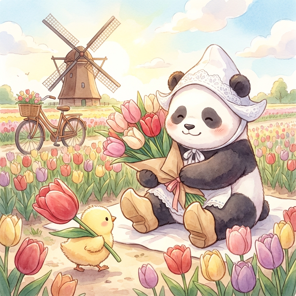 おはな畑🌷』 #パンダ #panda #AIart #旅するパンダ #オランダ