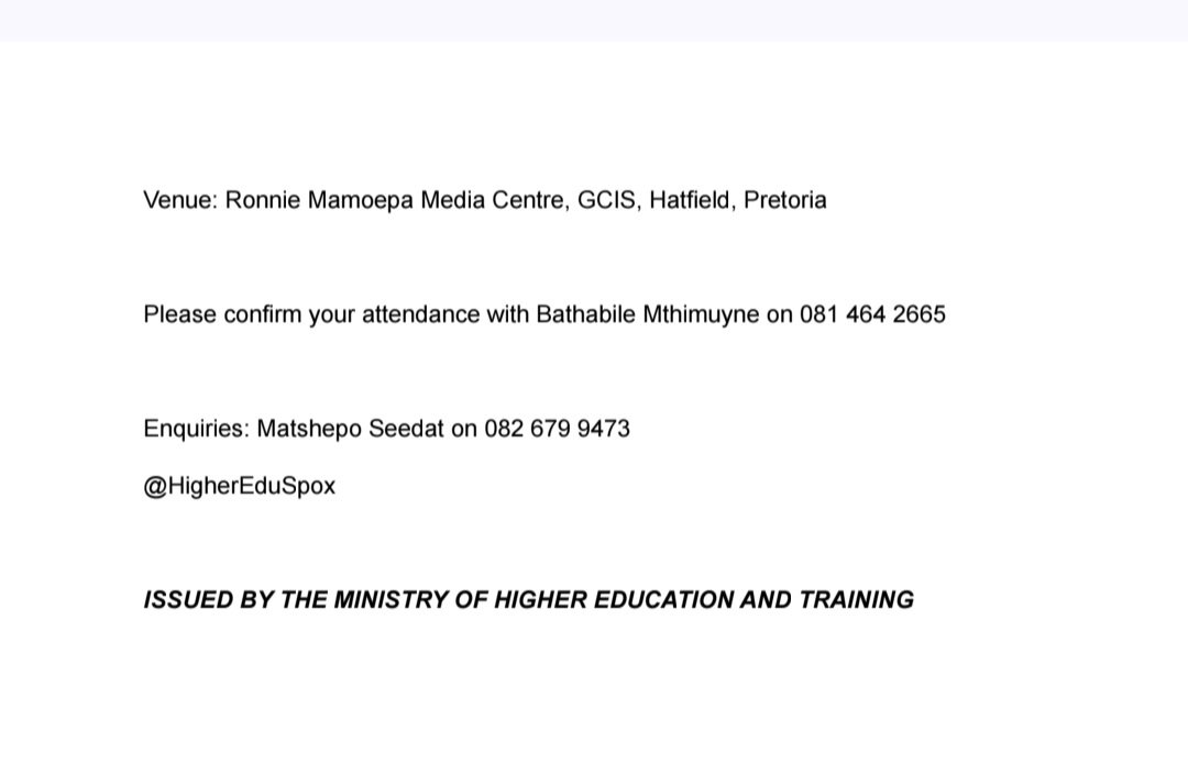 HigherEduGovZA's tweet image. [MEDIA ADVISORY] Minister @ButiManamela to brief media on the mid-way mark of Sector Education and Training Authorities (SETAs) Administration
dhet.gov.za/SiteAssets/Med…

#SETAs
#GovernanceMatters