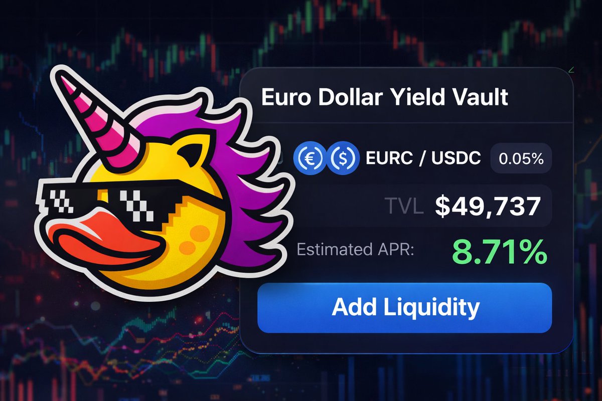 The world is unstable.
Markets are volatile.

This is where strategy matters.

Pool Party connects you with leaders who actively adjust liquidity as macro shifts.

A strong defensive play right now:
@Base Network: Euro Dollar Yield Vault (EURC/USDC)
Built on <a href="/Uniswap/">Uniswap Labs 🦄</a>.
Currently