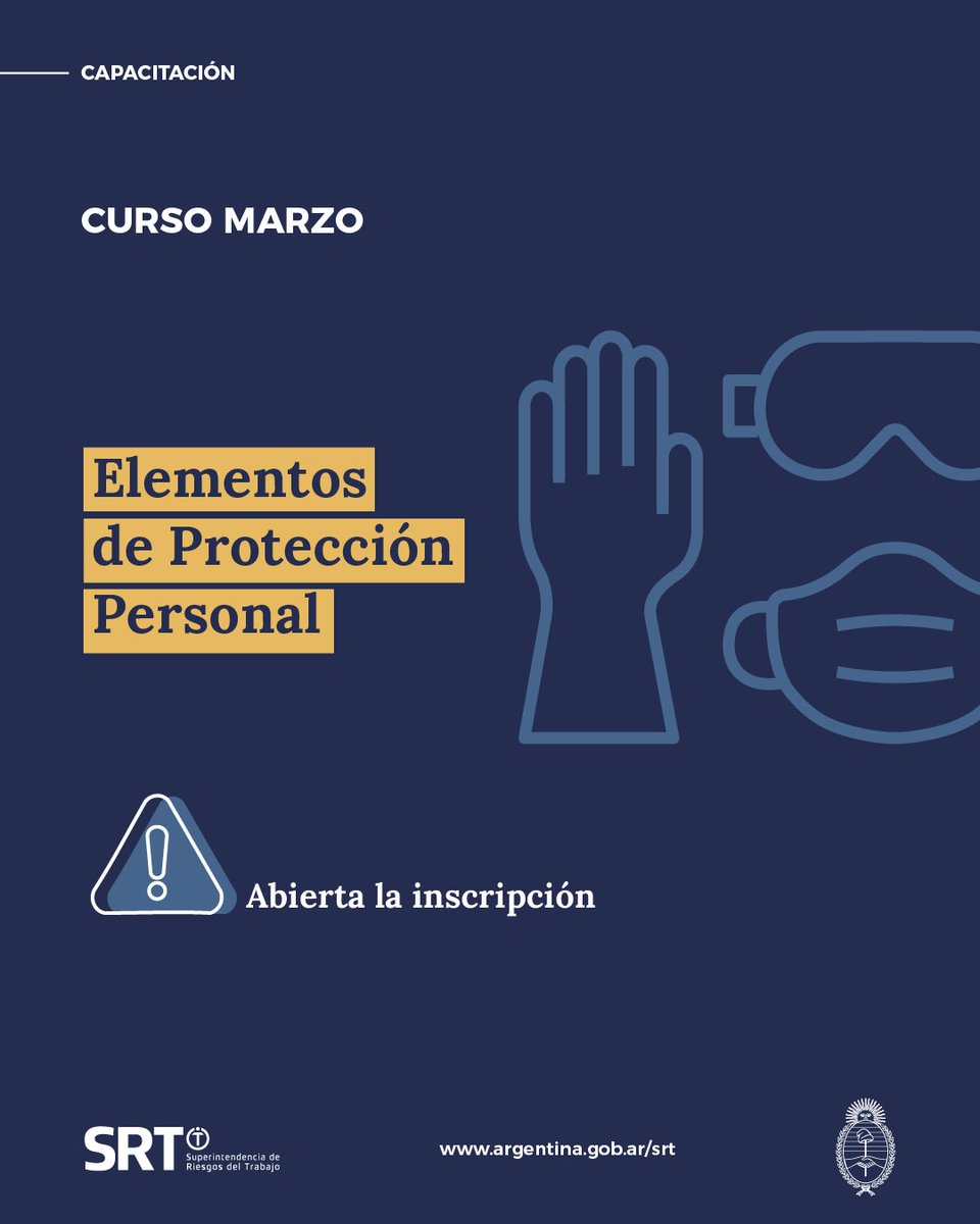 SRTArgentina's tweet photo. 🎓CAPACITACIÓN SRT

🔵 CURSO MARZO – ELEMENTOS DE PROTECCIÓN PERSONAL
🔎Encontrá más información en el link https://t.co/nUorKoHaZL  

Haciendo del trabajo un lugar seguro
#TrabajoSeguro
#Seguridadlaboral https://t.co/jt9vcmszJ7