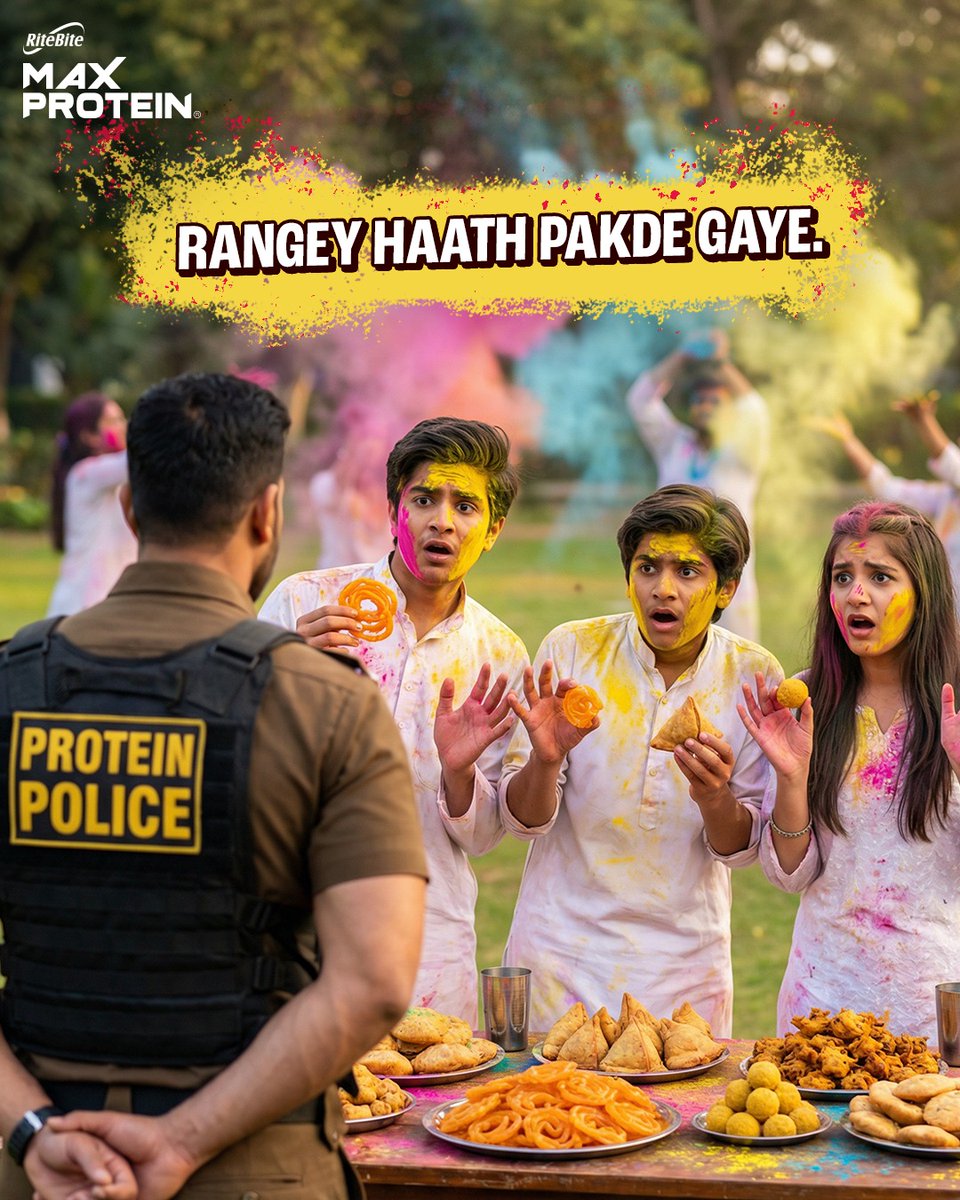TheMaxProtein's tweet image. Protein Police ke haath lambe hote hain!

#MaxProtein #NoCheating #ProteinSnacking #HappyHoli
