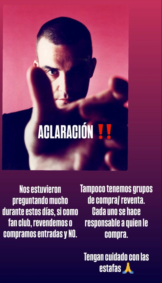 RobbieArgentina's tweet photo. ACLARACIÓN ‼️

Muchos nos preguntaron sobre ese tema, nosotros no tenemos nada que ver con ese tema.  

Tengan cuidado con los estafadores 🙏 https://t.co/JuVw4zWsmb