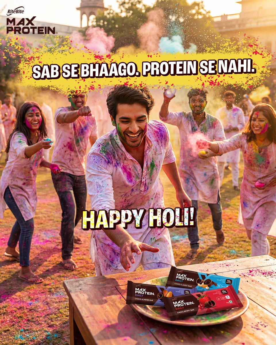TheMaxProtein's tweet image. Bhaagte bhaagte thak gaye hoge, yaad se protein lelena!

#MaxProtein #NoCheating #ProteinSnacking #HappyHoli