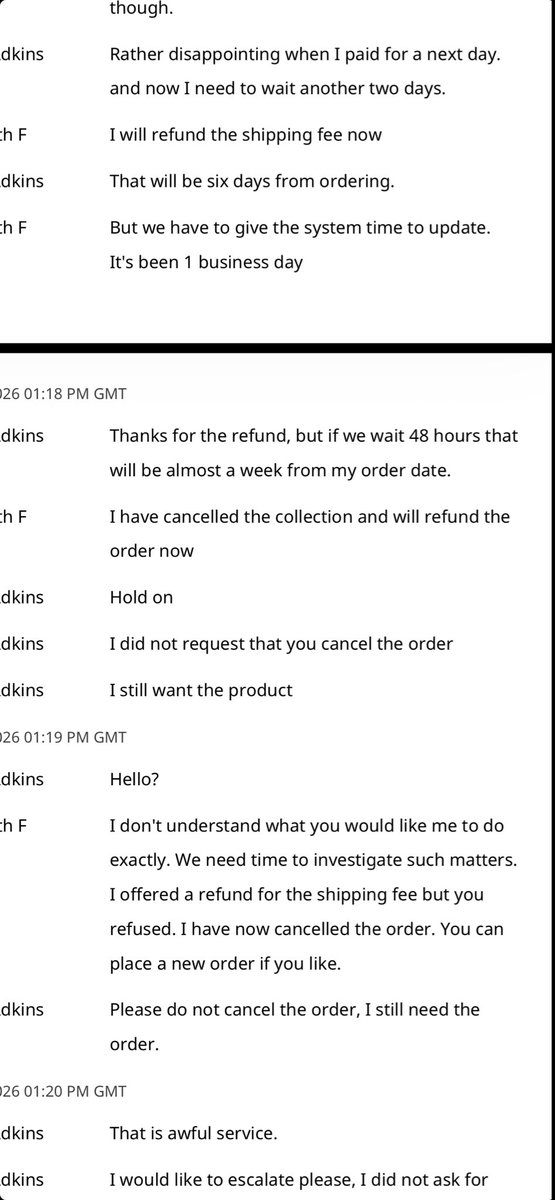 e11iotto's tweet photo. @SauconyUK still reeling from this awful service this morning. Used chat to request an update on my order &amp; was cancelled without warning.

The told I needed to re order at full price! @SauconyUK unable to speak to an escalation point, is this what repeat customers should expect? https://t.co/408seTgNHS