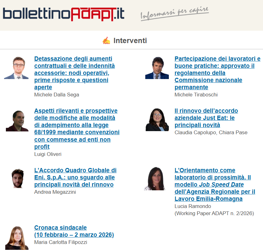 🆕📨#BollettinoADAPT n. 8/2026

#JustEat #Glovo #Deliveroo #rider #cronacasindacale #convegnoMarcoBiagi2026 #appalti #inclusione #sanità #smartworking #jobspeeddate #retribuzione

➡️Leggi qui: tinyurl.com/5bhec9m9

✍️Iscriviti alla newsletter: bollettinoadapt.it/#NewsletterSCMx