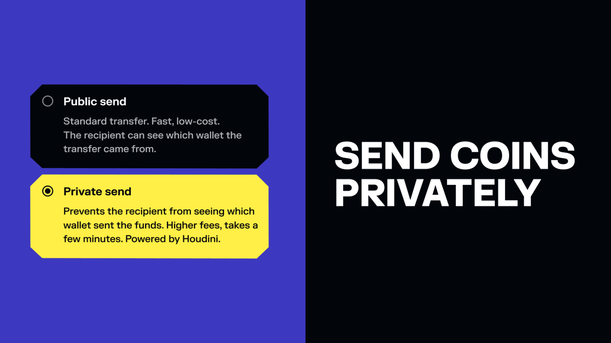 solflare's tweet photo. Crypto payments are public by default, while privacy in crypto has always been fragmented.

Today:
• You need to find trusted dapps, then connect externally to gain privacy.
• You juggle multiple solutions
• Transactions are fully traceable
• Your address, history, and balance are exposed

Private Send, powered by @HoudiniSwap changes that.