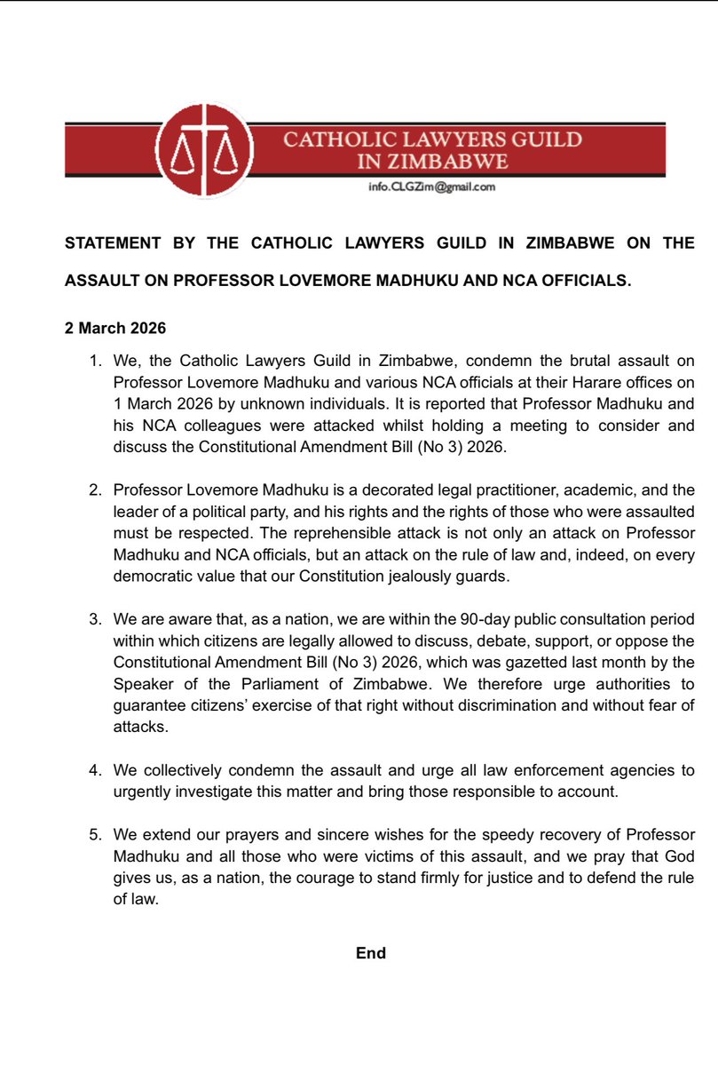 Our statement on the assault of Professor Lovemore Madhuku and his NCA colleagues.