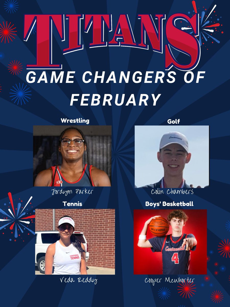 Cen10titans's tweet photo. Titan Nation, help us celebrate our Athletes of the Month for February! ❤️💙

These incredible athletes are true Game Changers on the field, and in the classroom. 

#TitanNation #TitanAthletes #Cen10Pride https://t.co/0ULcVW33IH