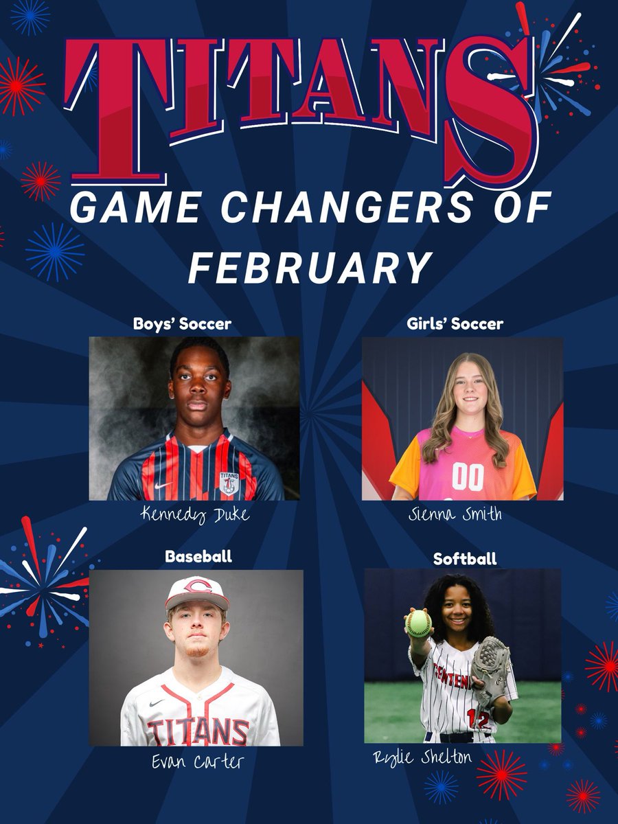 Cen10titans's tweet photo. Titan Nation, help us celebrate our Athletes of the Month for February! ❤️💙

These incredible athletes are true Game Changers on the field, and in the classroom. 

#TitanNation #TitanAthletes #Cen10Pride https://t.co/0ULcVW33IH