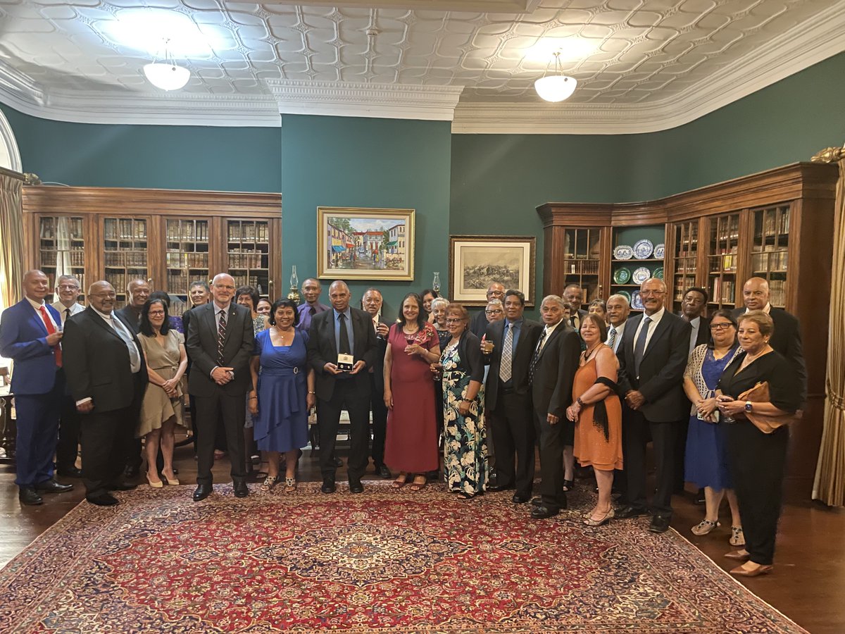 GO_ASHT's tweet photo. Last Thursday at Plantation House, the Governor presented the Elizabeth Emblem to the family of PC Leonard Coleman, honouring his service and sacrifice. Speeches were given by the Governor and Derek Thomas. #ElizabethEmblem #StHelena #HonouringService https://t.co/JnOLpPPRYW