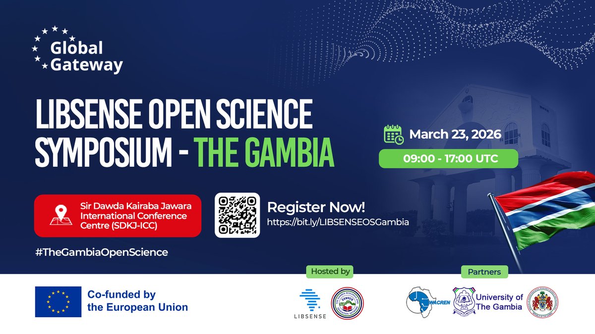 LIBSENSE's tweet photo. LIBSENSE will host the Open Science Symposium – The Gambia 🇬🇲 as a pre-event to #WACREN2026 in Banjul. Bringing together university leaders, librarians, policymakers, researchers, IT directors &amp; national agencies to catalyse national #OpenScience policy development. https://t.co/Spz5nkY6mG
