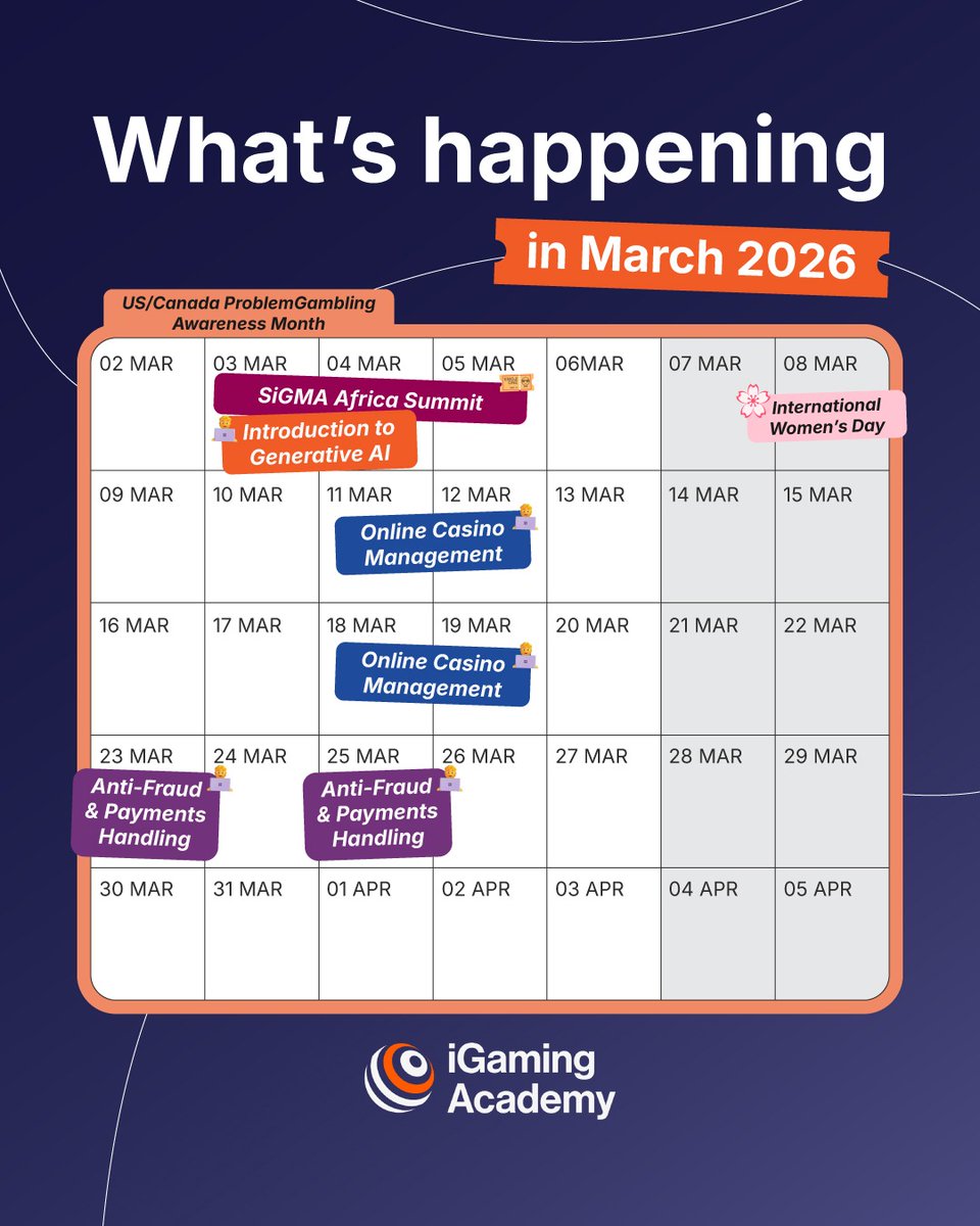 Everything happening this March, in one place. 🗓️

From <a href="/SiGMAworld_/">SiGMA World</a> Africa to live classrooms 🧑‍💻 all while supporting Problem Gambling Awareness Month and this year’s theme, “Caring Communities, Stronger Futures.”

Learn more 👇
ncpgambling.org/problem-gambli…

#PGAM2026