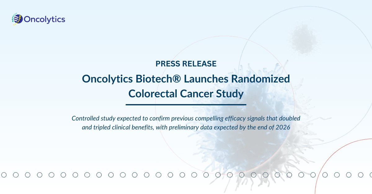 Oncolytics's tweet image. We’ve launched REO 033, a Phase 2 study of #pelareorep + bevacizumab &amp;amp; FOLFIRI in second line KRAS mutant, microsatellite stable #ColorectalCancer. Following FDA #FastTrackDesignation, preliminary results are expected by year end 2026. Learn more: bit.ly/4aTrzG9
