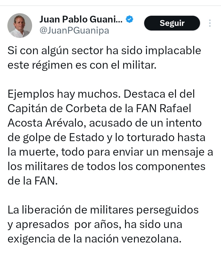 Norys_Acosta_C's tweet photo. Ahora que te dio por recordar (usar) a los militares presos, @JuanPGuanipa, yo te recuerdo que justamente el que mencionas, Caguaripano; se jugó la vida en un alzamiento y tu compañero @CarlosOcariz lo entregó junto con Dos Santos para ganar favores... No seas tan cínico, #CDTM. https://t.co/6OrTW8LXQc