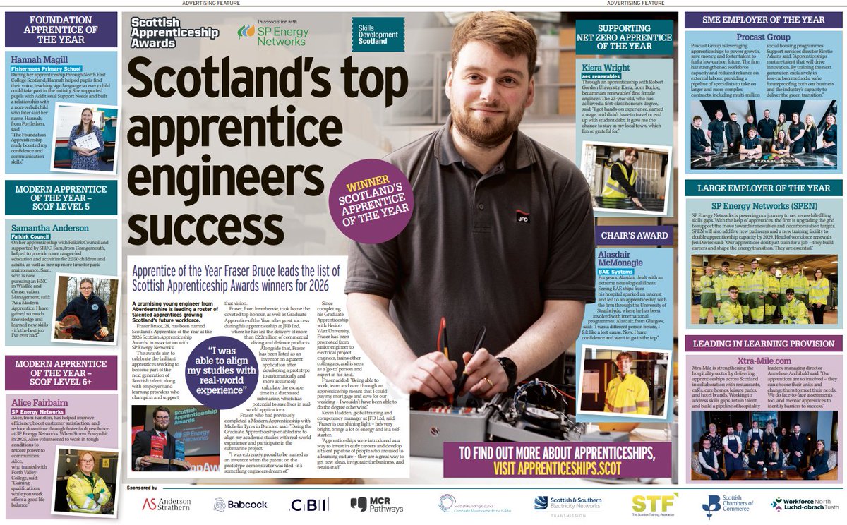 skillsdevscot's tweet image. Did you catch the special feature in today's @Daily_Record highlighting the incredible winners of last week's #ScotAppAwards?

#ScotAppWeek26 #WorkingForScotland