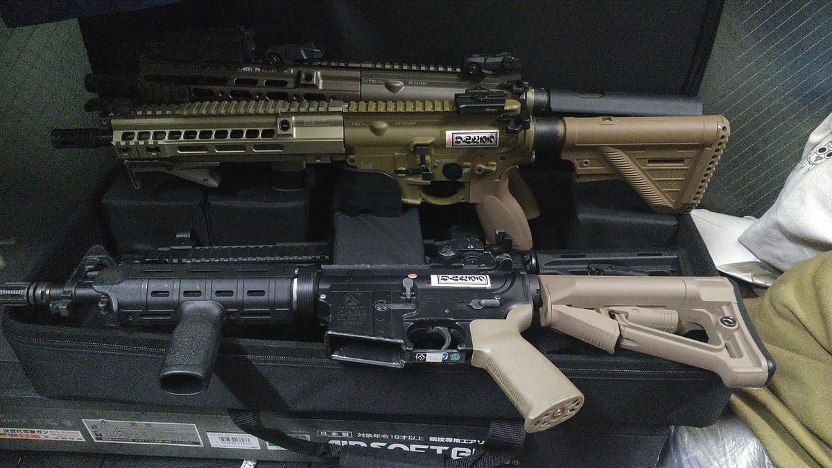 whitegorilla115's tweet photo. CQB-RもHK416DEVGRUカスタムも入る。
C.A.T.HK416A5とHK416DELTAカスタムは、ちょっと入らない。
長物電動は、自分で組み立てたやつ以外は、むげんファインソリッドだよ。
インドアなら長物1挺とハンドガンで充分かもな。
あぁ、サバゲー行きたい。
#マグナムショップむげん https://t.co/86byiSVsMx