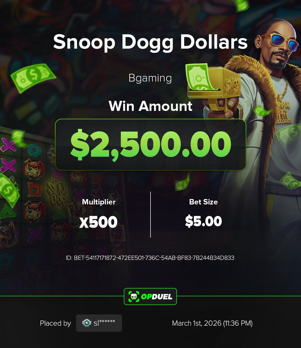 op_duel's tweet photo. Snoop Dogg Dollars just paid out in a BIG way! 👀

One player just secured a $2,500.00 payout, hitting a 500x multi! 💰

RT &amp; Reply w/ your usernames to win a tip 💸 https://t.co/3vH1g20d3w