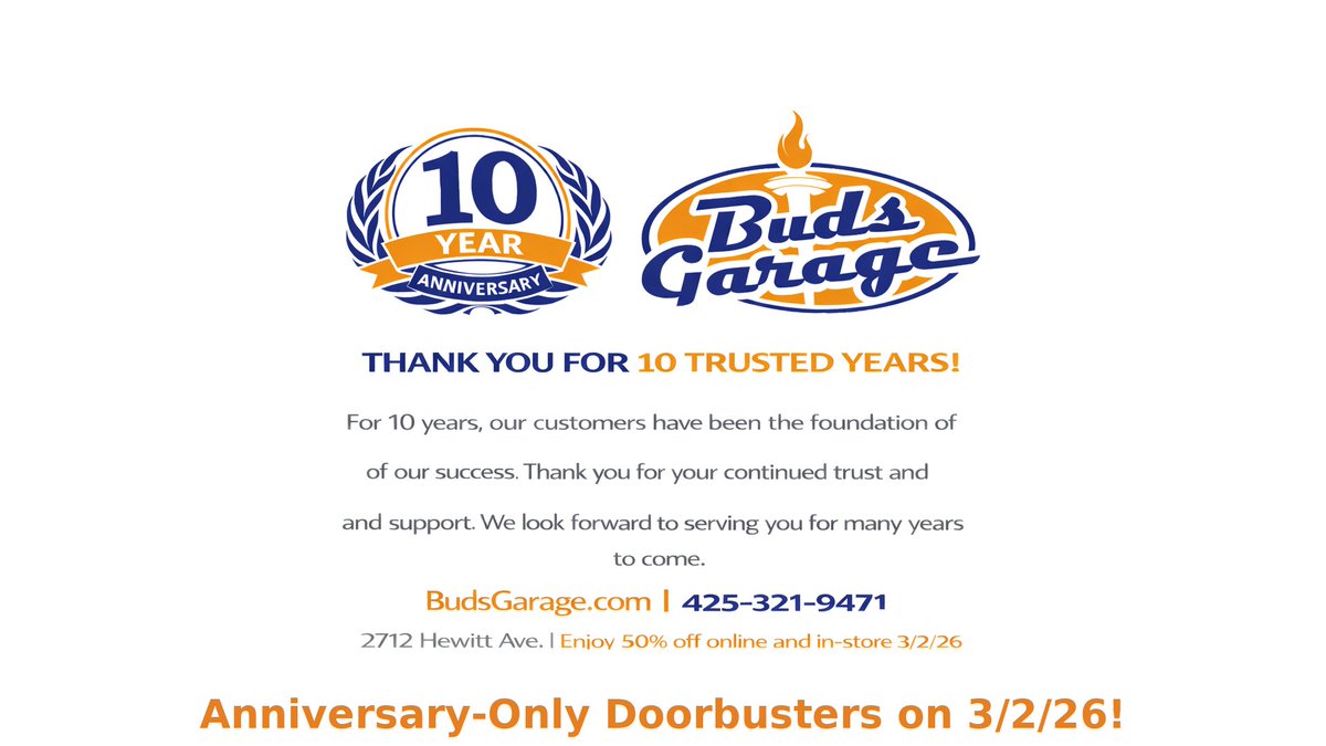 It is our 10 Year Anniversary! Come celebrate with us! 50% off online and in-store, plus special door busters!