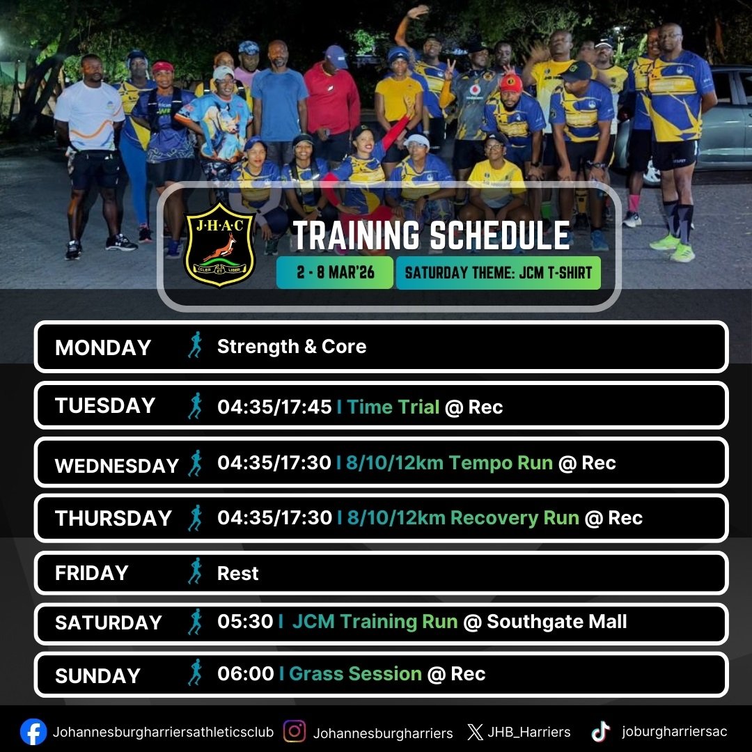 JHB_Harriers's tweet photo. Nazooooo! 👇🏾👇🏾👇🏾👇🏾👇🏾

March is here. Konje bare ke high what-what month?!  

📌 Time changed from 17h45 to 17h30. 📌 

Safety first.... let's wear bright/reflective clothing. https://t.co/o6XOkukvN0