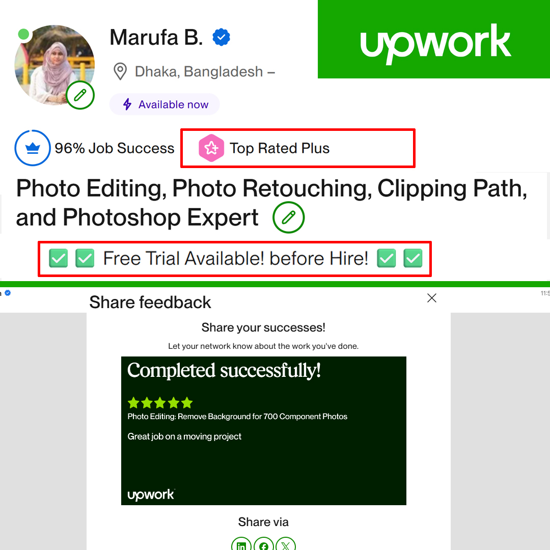 cutoutwise_bd's tweet photo. Thanks @Upwork  

I finished another #backgroundremoval project with 5* feedback and got a new one.

#freelancer #successes #photoediting #removebackground #fiverr #ecommercephotography #ecommercebusiness #backgroundremoval #photobackgroundremoval #clippingpathservice https://t.co/yDH3dOeZGE