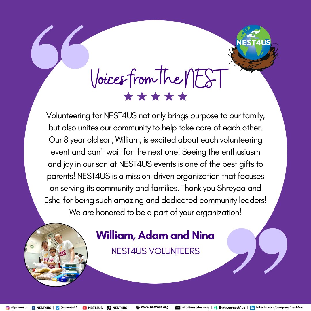 joinnest4's tweet photo. One of our #volunteer families, the Vakocs, shared how their son William eagerly looks forward to each #NEST4US event &amp; how #givingback with us has become a source of #joy for the entire household. #Share YOUR #story at info@nest4us.org #VoicesfromtheNEST https://t.co/TnRs0vUSVw https://t.co/kLAUDP0GCE