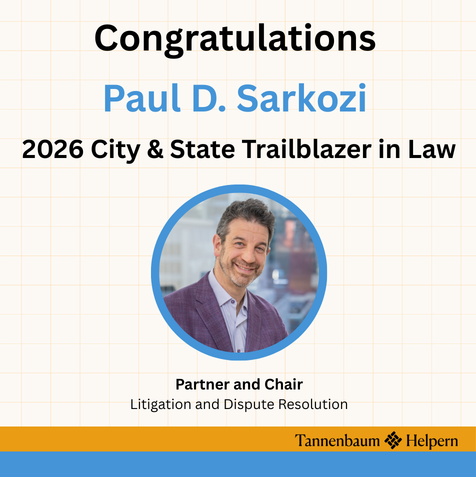 Congrats to Paul D. Sarkozi, Partner and Chair of Tannenbaum Helpern’s Litigation and Dispute Resolution practice, on being named to City &amp; State NY’s 2026 Trailblazers in Law list! This recognition highlights the innovators shaping NY’s legal landscape. tinyurl.com/dzexf4cf