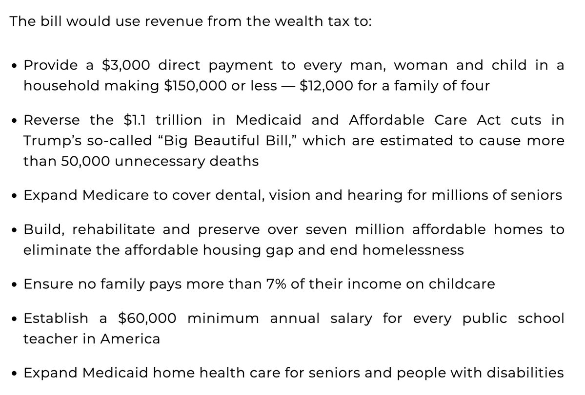 The fact that a 5% wealth tax on just 938 billionaires could pay for all this shows you just how much money the oligarchs control.

I'll be signing onto <a href="/BernieSanders/">Bernie Sanders</a> and <a href="/RoKhanna/">Ro Khanna</a>'s legislation the moment I get to Congress.