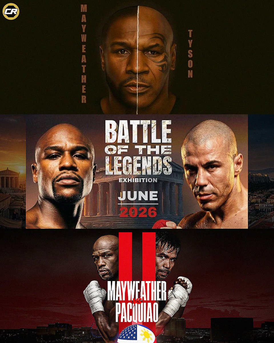 ChampRDS's tweet image. Floyd Mayweather currently has THREE fights scheduled for 2026 🤯

- vs Mike Tyson in the Congo on April 25

- vs Mike Zambidis in Athens in June

- vs Manny Pacquiao at the Sphere on September 19