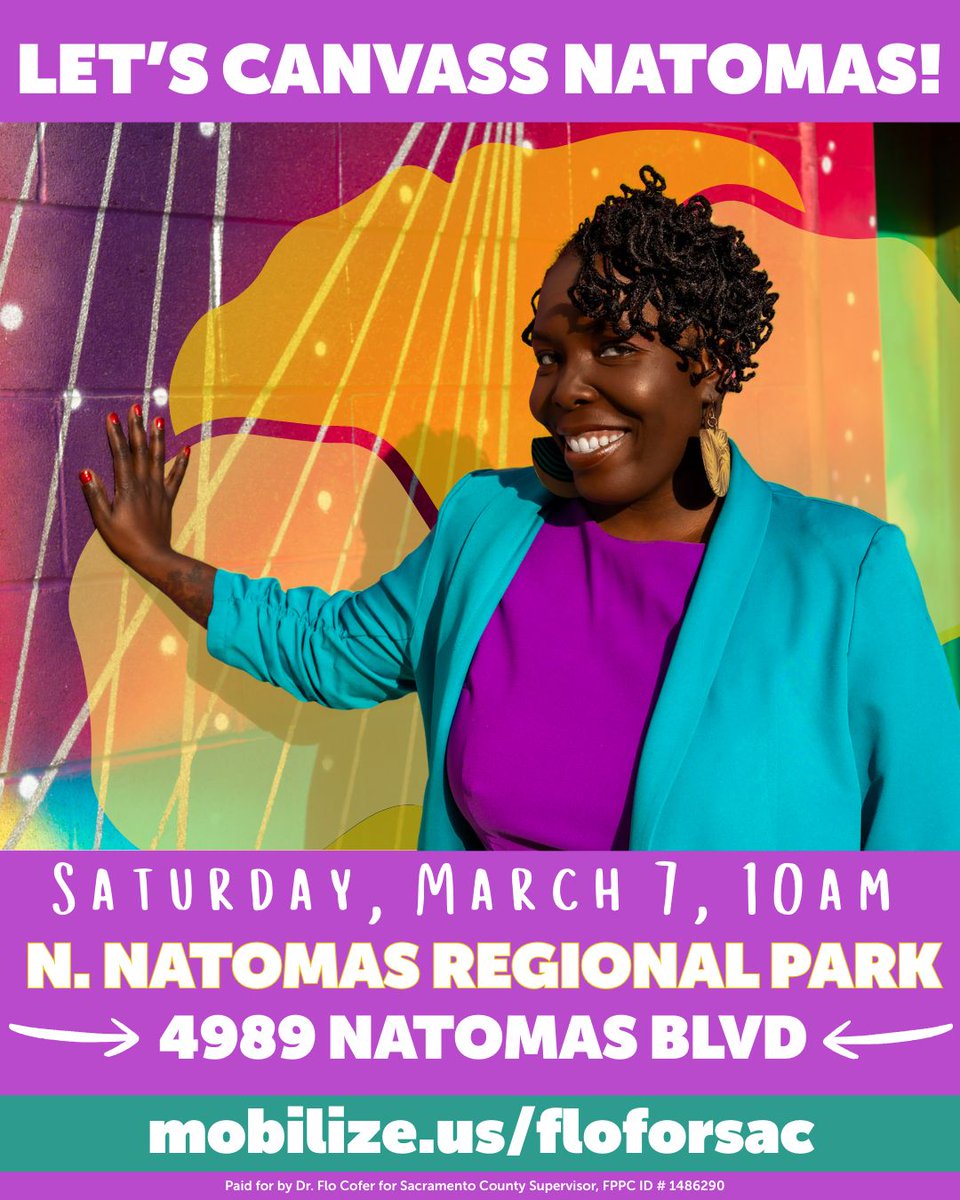 Flo4Sacramento's tweet image. Join us this weekend in Natomas! We'll be meeting at Natomas Regional Park on Saturday at 10am and Sunday at 1pm. No experience required, we'll provide training and make sure you're paired with someone who's canvassed before, you won't be alone!

#MoreIsPossible #FloForSac