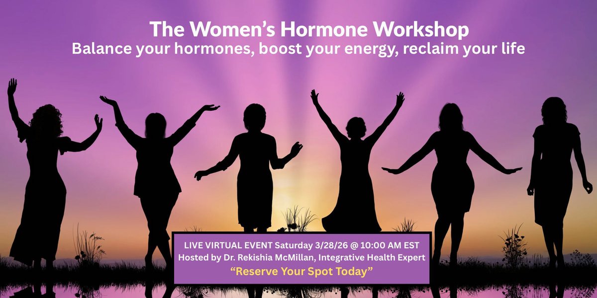 drrekishia's tweet photo. 🌸 Ladies! Ready to take control of your hormones? 🌸

Join my FREE Women’s Hormone Workshop on 3/28/26 and learn how to boost energy, balance mood, and feel your best.

🎟 Sign up here: https://t.co/Qz5K5JZra9

#WomensHealth #HormoneHealth #WellnessWorkshop #FeelGreat https://t.co/v95jG8MFqQ