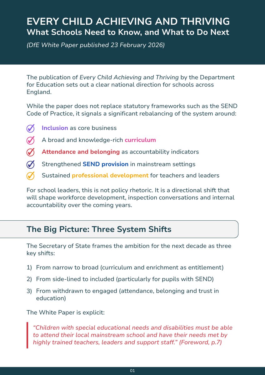 ECM_Education's tweet photo. 📘 Our final Education Roundup is here!

This edition breaks down the White Paper published on 23rd February 2026 - highlighting the key policy shifts, priorities and practical implications for schools &amp; trusts.

⬇️ https://t.co/BNahVuRuJB https://t.co/RI67mwerrd