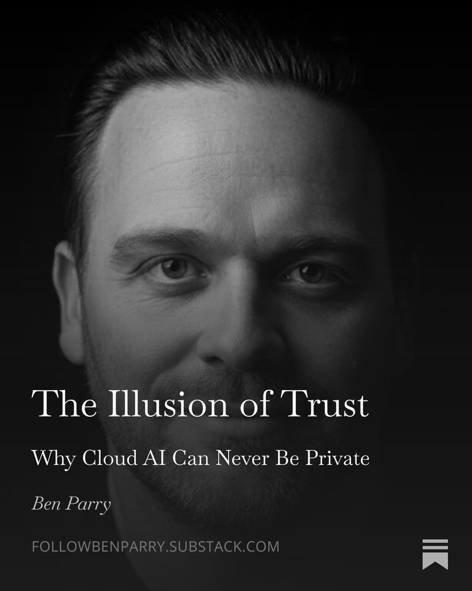 On Friday I published an essay arguing cloud AI privacy is structurally impossible. That policy and trust always break at the institutional layer.
I wrote it before the Anthropic/Pentagon/OpenAI story broke that same day.
Anthropic drew red lines. Government said no. OpenAI