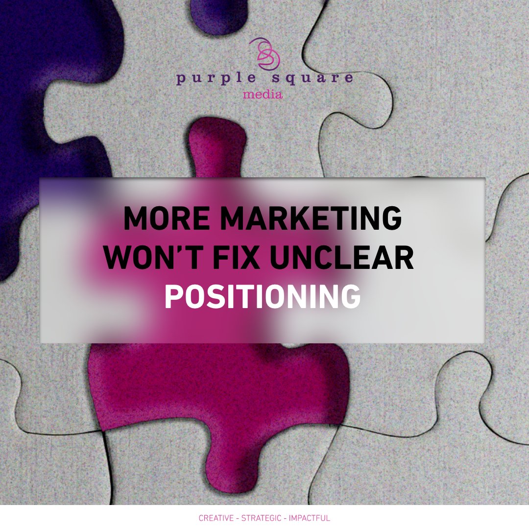 PurpleSquareSA's tweet photo. More marketing isn’t always the solution. Clear positioning and aligned messaging drive real growth. Visibility works only when the strategy is clear. Planning 2026? Start with clarity.

#BrandStrategy #MarketingLeadership #BusinessStrategy #MarketingTips #GrowthThinking https://t.co/oCPP4dnmtg