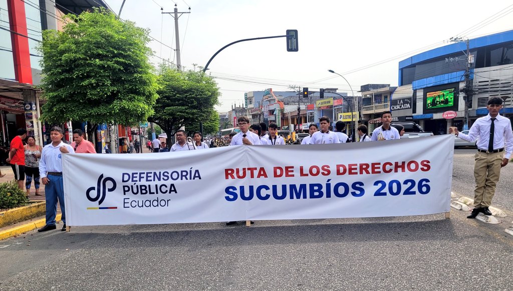 DefPublicaEC's tweet photo. La #RutaDeLosDerechos2026 llega a Sucumbíos en medio de la alegría y la participación activa de su gente. Ricardo Morales Vela junto a autoridades de la institución recorre el cantón 

¡Acercamos la justicia a todos los rincones del país! #SucumbíosDefensoríaPública https://t.co/kLSh5oR1Ui