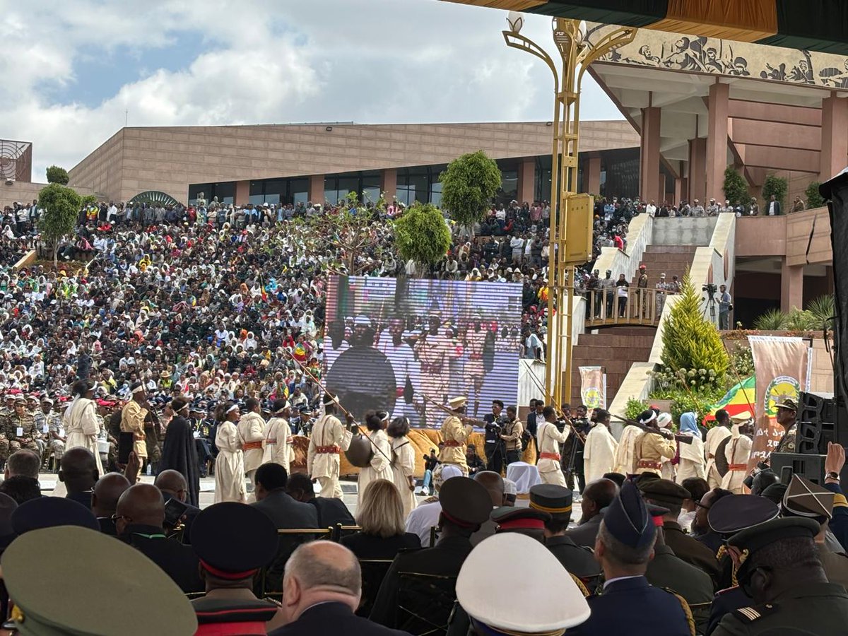 EASF4Peace's tweet photo. Brig. (Rtd) Paul Kahuria Njema, Director of EASF, joined Ethiopian officials and a large public gathering at the Adwa Victory Memorial, Ethiopia, to commemorate the 130th anniversary of the Battle of Adwa. The event featured speeches, cultural performances, a documentary screening, and a military parade.      #EASF #Adwa130